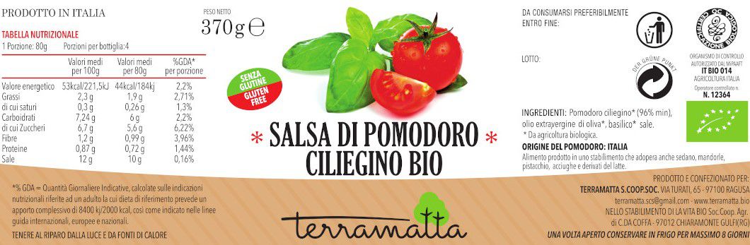 Salsa di Pomodoro Ciliegino Bio, bottiglia da 370 g ET